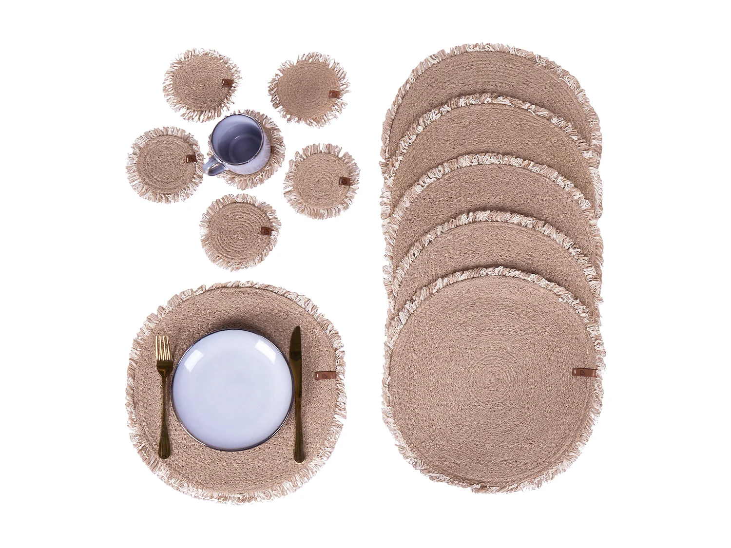 Ensemble sets de table et sous-verres RIBBERY Naturel Jute