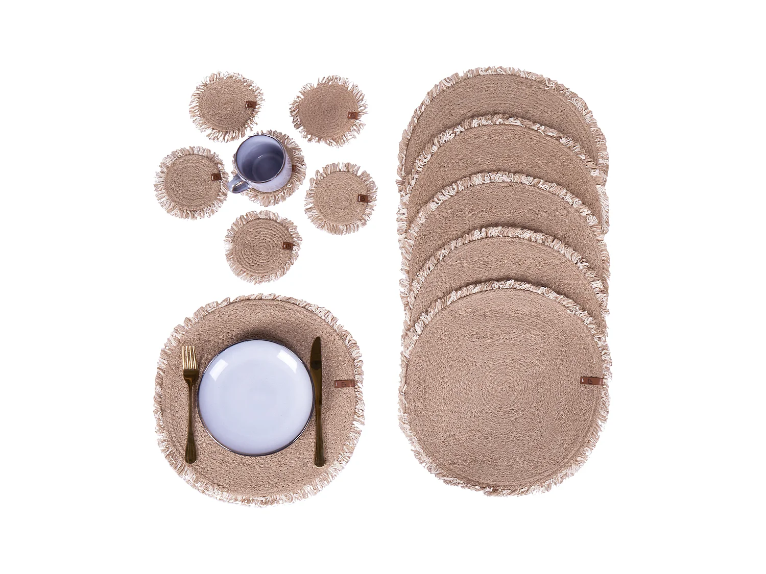 Conjunto de individuais e bases para copos RIBBERY Natural Juta