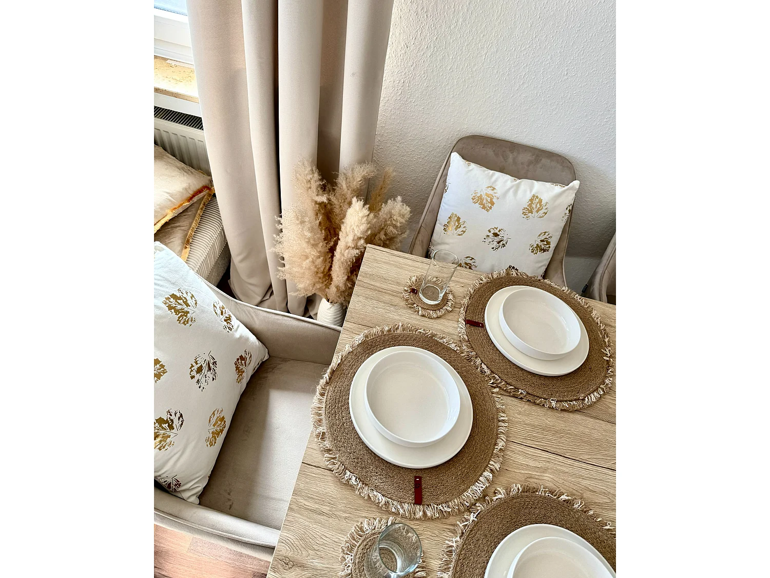 Tischset mit Untersetzern 12-teilig RIBBERY Naturfarben Jute