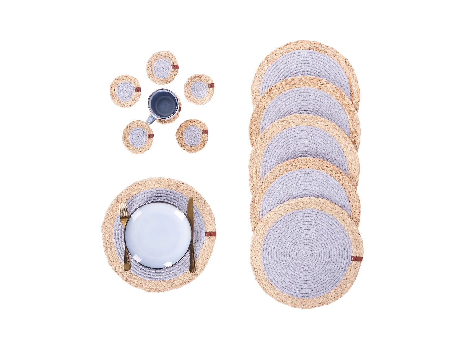 Placemats en onderzetters set ROSELLA Grijs Jute Katoen