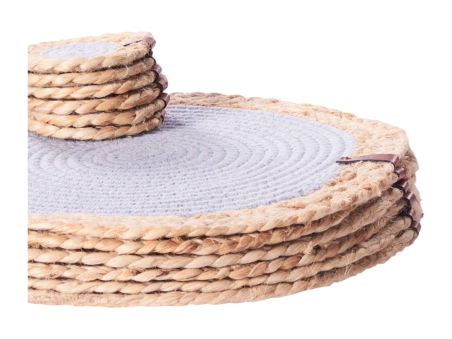 Ensemble sets de table et sous-verres ROSELLA Gris Jute Coton