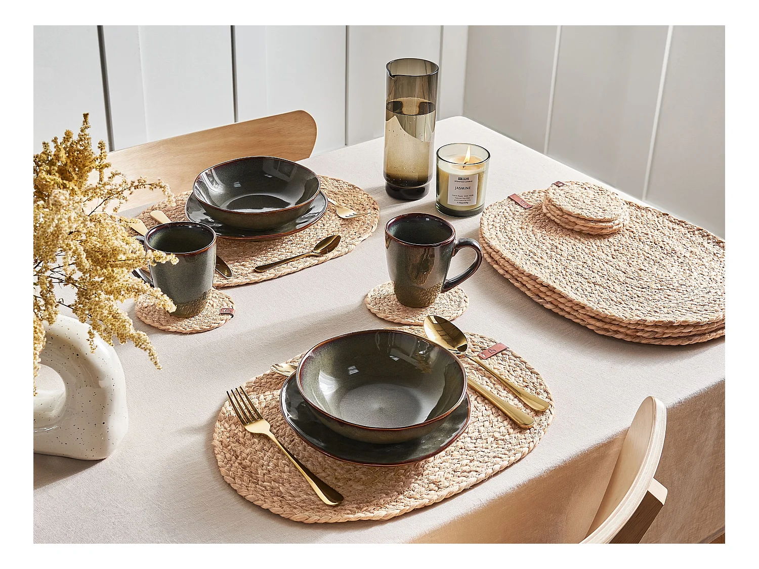 Ensemble sets de table et sous-verres BUSHYLARK Naturel Jute