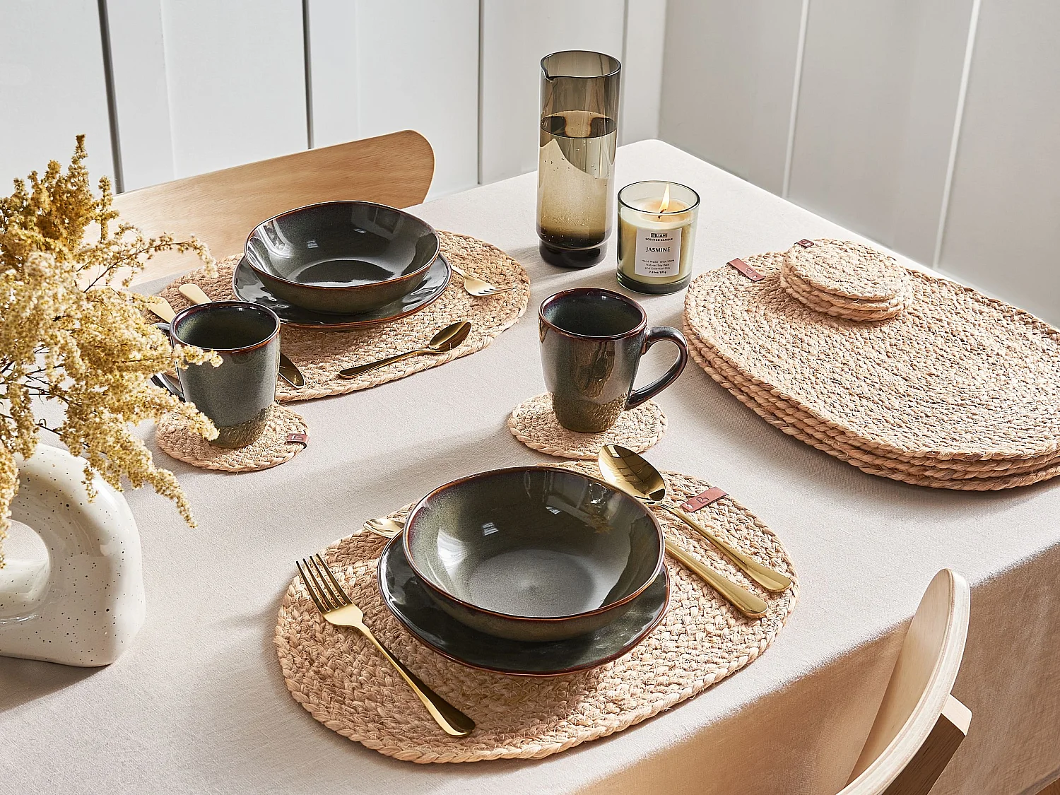 Ensemble sets de table et sous-verres BUSHYLARK Naturel Jute