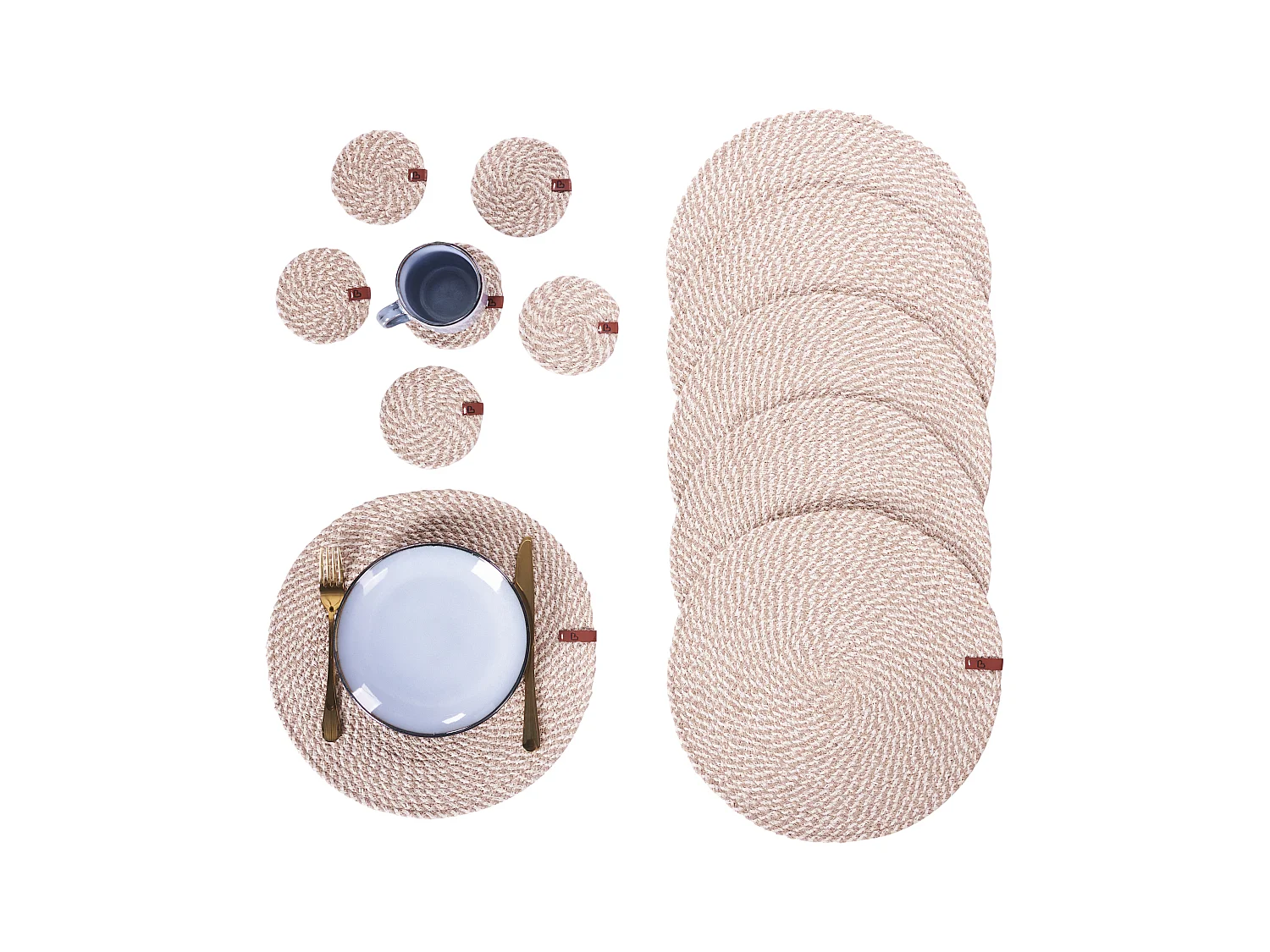 Placemats en onderzetters set PIPTURUS Natuurlijk Jute