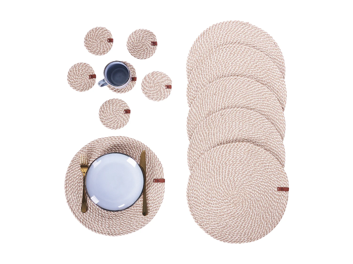 Placemats en onderzetters set PIPTURUS Natuurlijk Jute