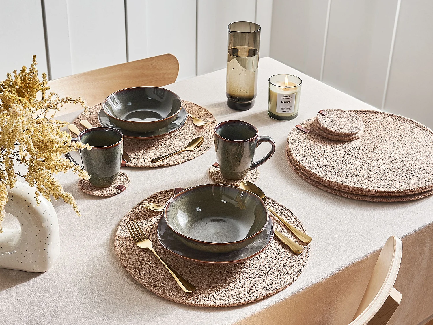 Placemats en onderzetters set BUSHMINT Natuurlijk Jute