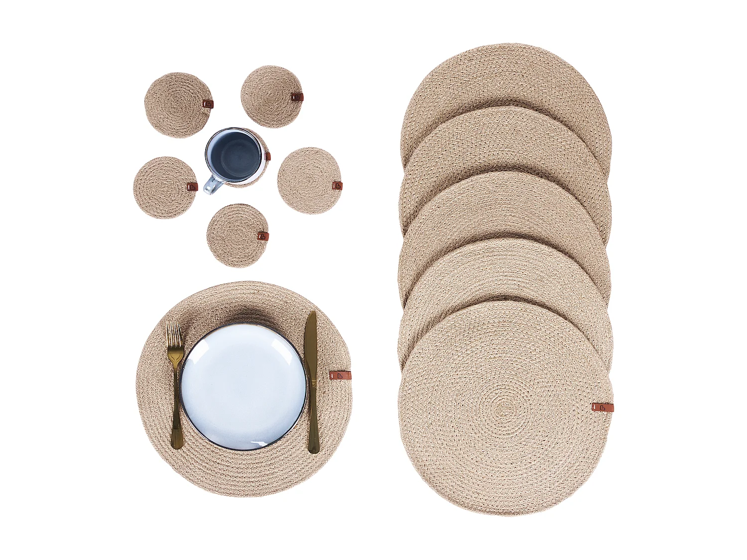 Placemats en onderzetters set BUSHMINT Natuurlijk Jute