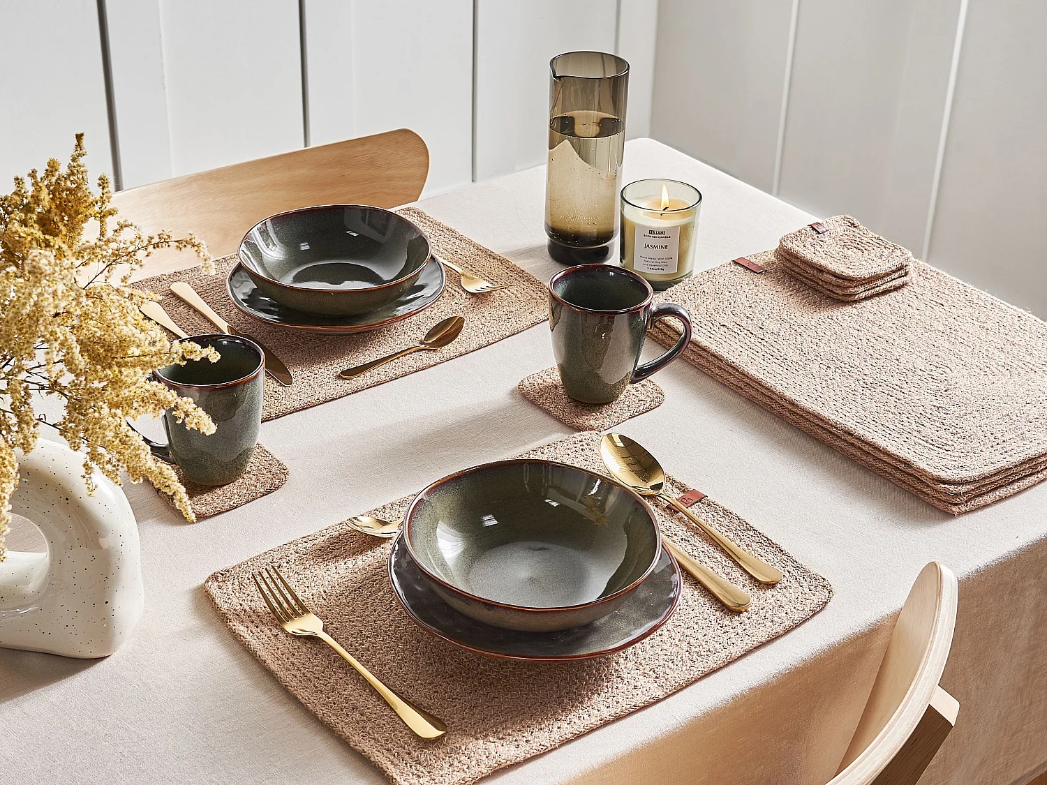 Ensemble sets de table et sous-verres SALTBUSH Naturel Jute