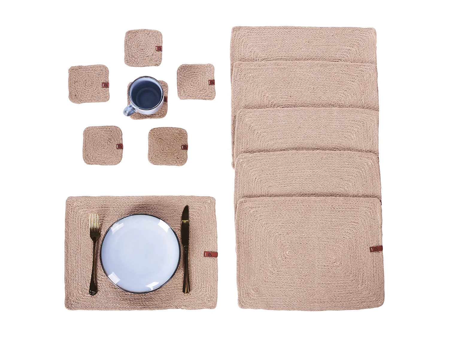 Ensemble sets de table et sous-verres SALTBUSH Naturel Jute