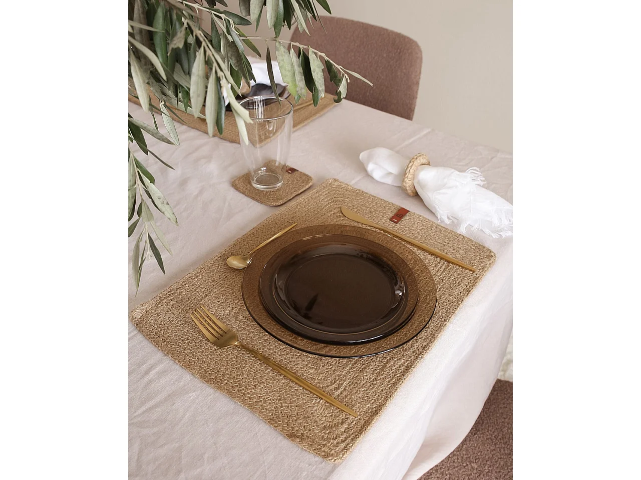 Conjunto de individuais e bases para copos SALTBUSH Natural Juta
