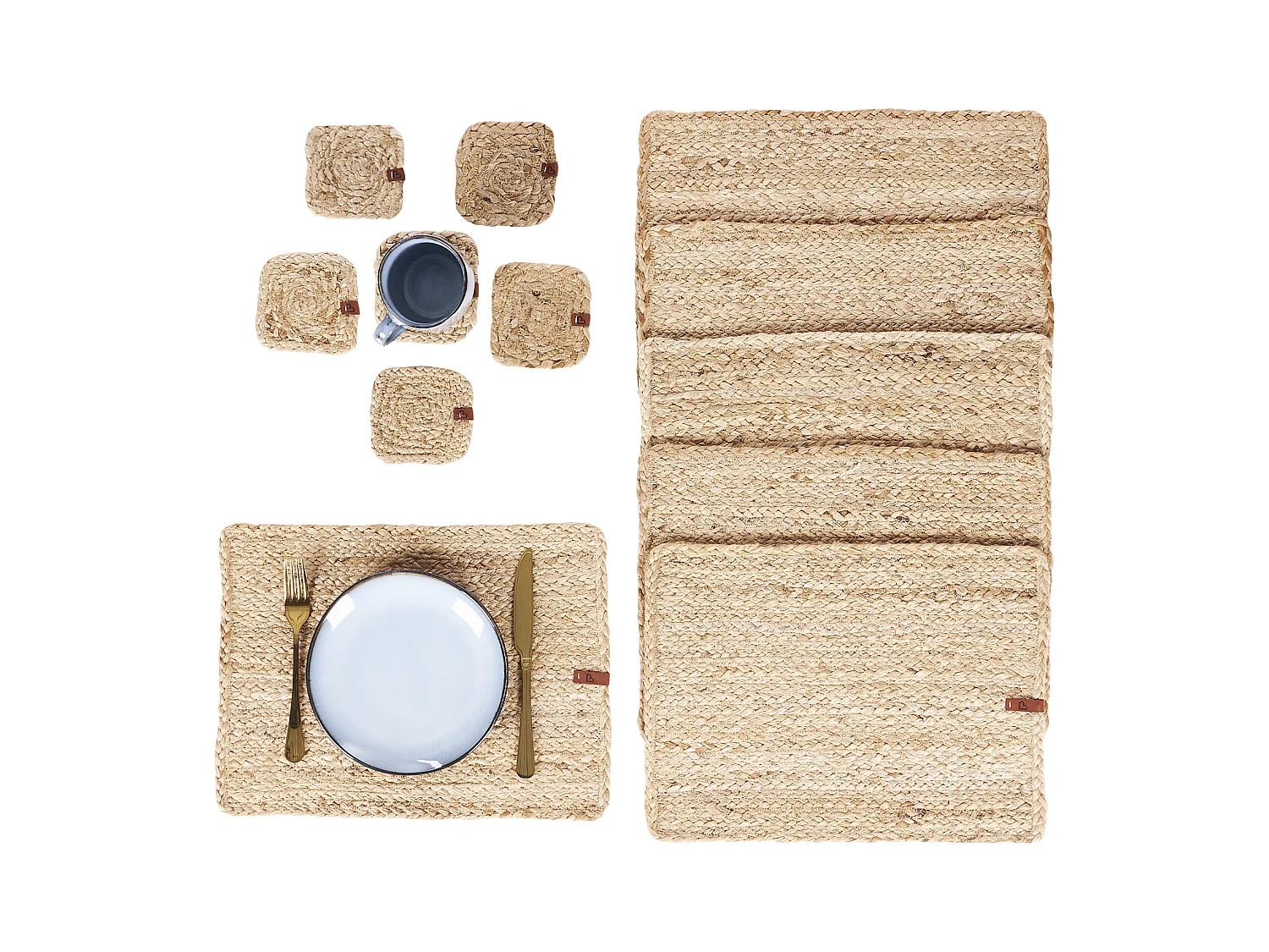 Placemats en onderzetters set QUANDONG Natuurlijk Jute