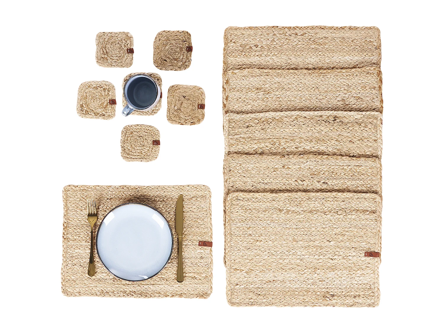 Ensemble sets de table et sous-verres QUANDONG Naturel Jute