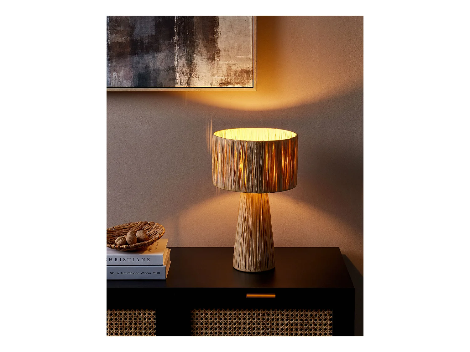 Lámpara de mesa WELMEL Mimbre Natural