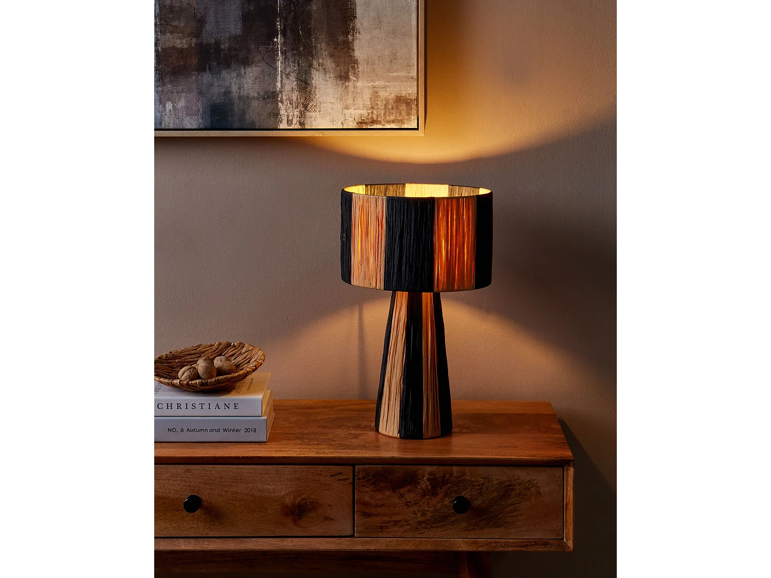 Lampe à poser WELMEL Osier Marron/noir