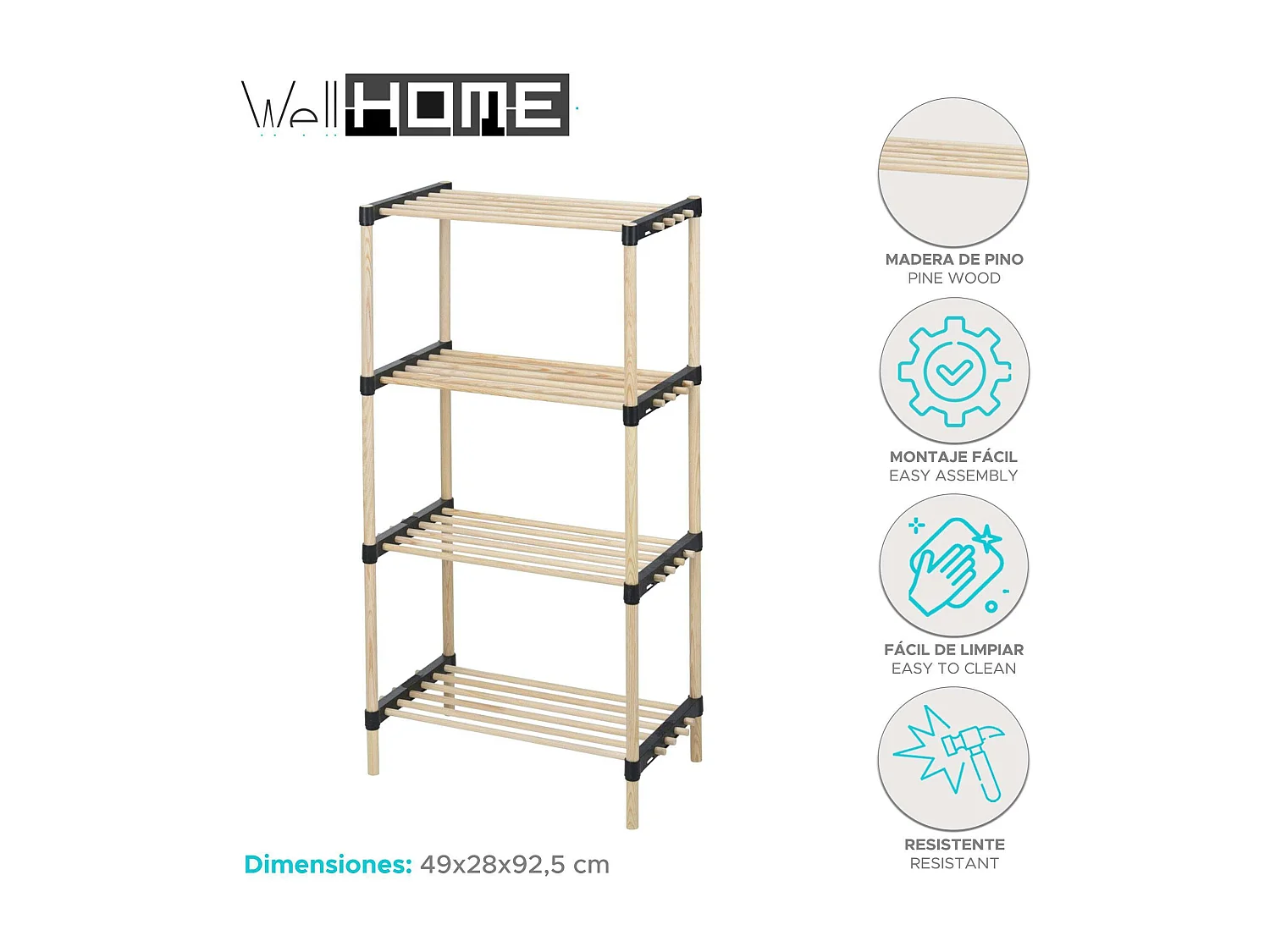 WELL HOME - Pack 2 Range-Chaussures 4 étagères bois et métal