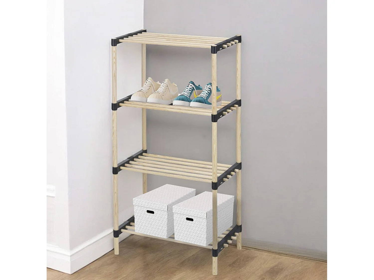 WELL HOME - Pack 2 Range-Chaussures 4 étagères bois et métal