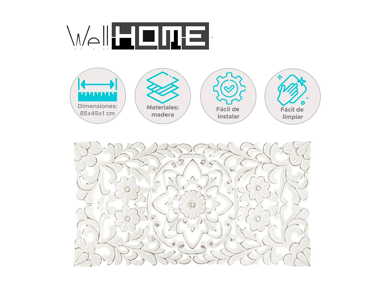 WELL HOME - Décoration murale 'Fanny' en bois sculpté 85x45