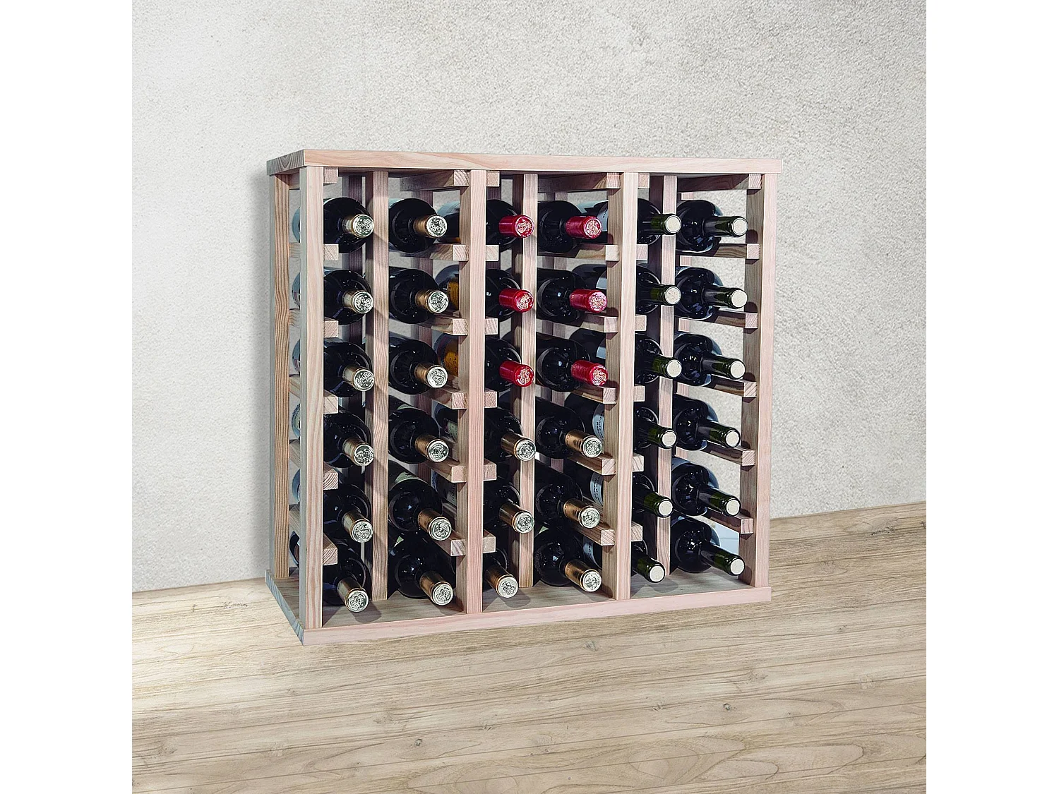 WELL HOME - Casier à bouteilles en bois de pin 36 étagères NON VERNI