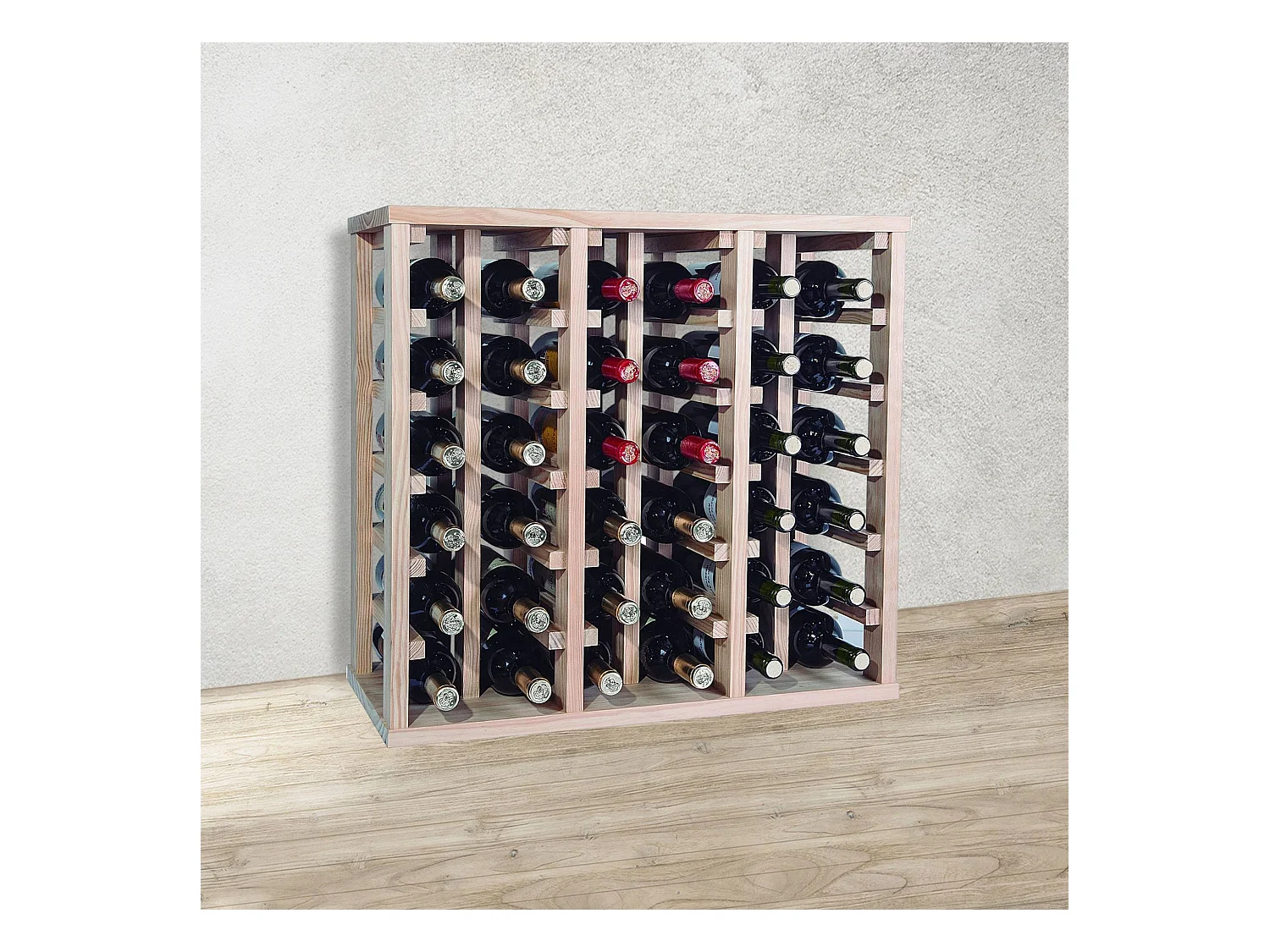 WELL HOME - Casier à bouteilles en bois de pin 36 étagères NON VERNI