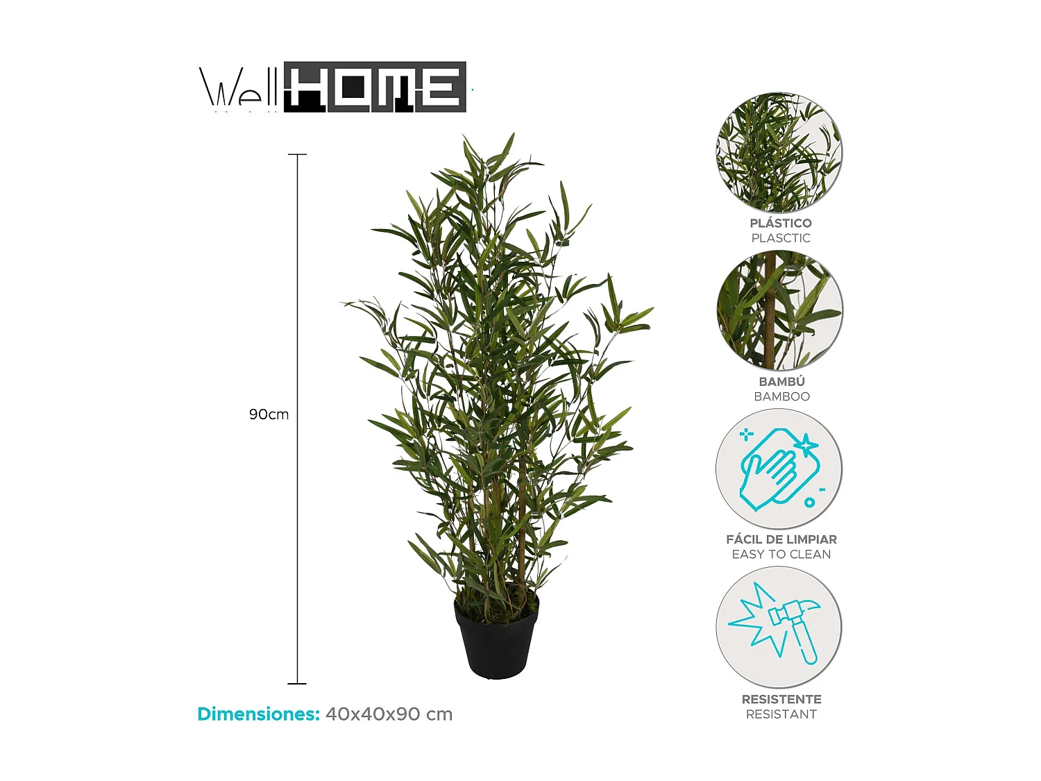 WELL HOME - Plante Bambou Artificielle en pot H.90cm