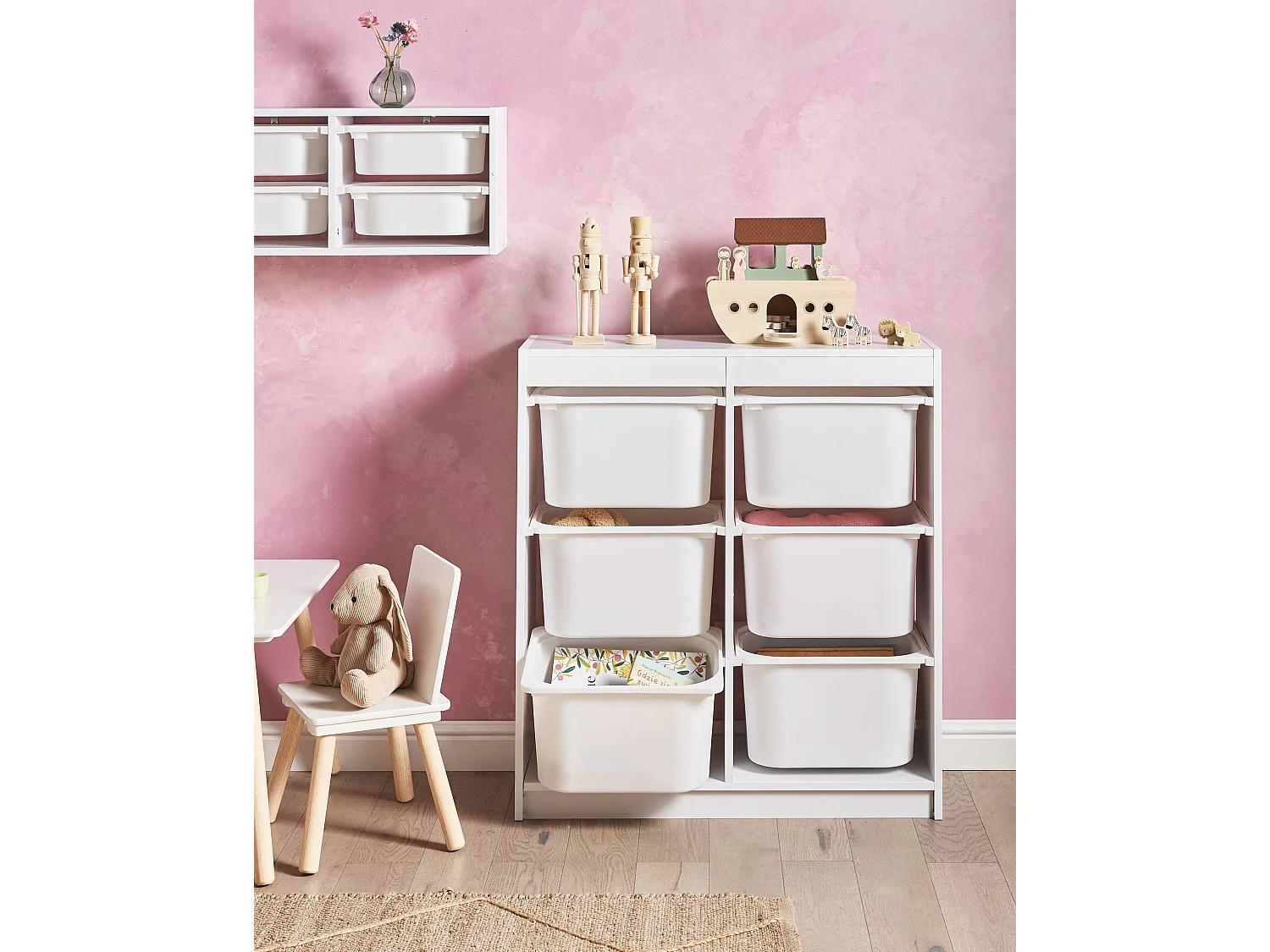 Regal mit 6 Aufbewahrungsboxen TOBIN Holzwerkstoff Weiss