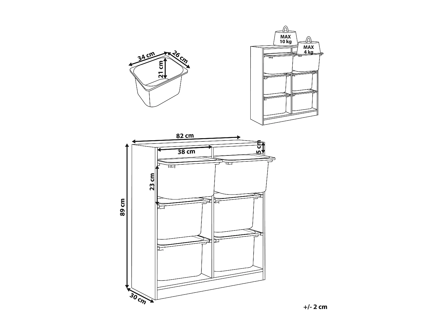 Regal mit 6 Aufbewahrungsboxen TOBIN Holzwerkstoff Weiss