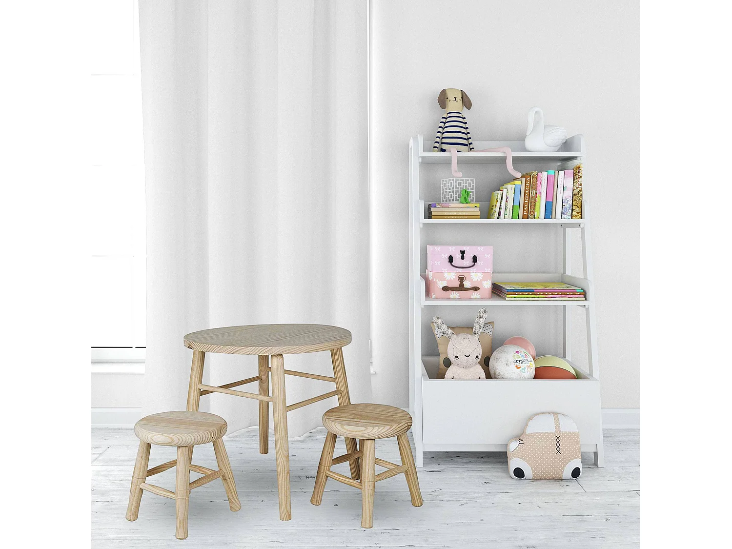 Ensemble table et chaise enfant en bois couleur naturel clair 45x45x49,5cm