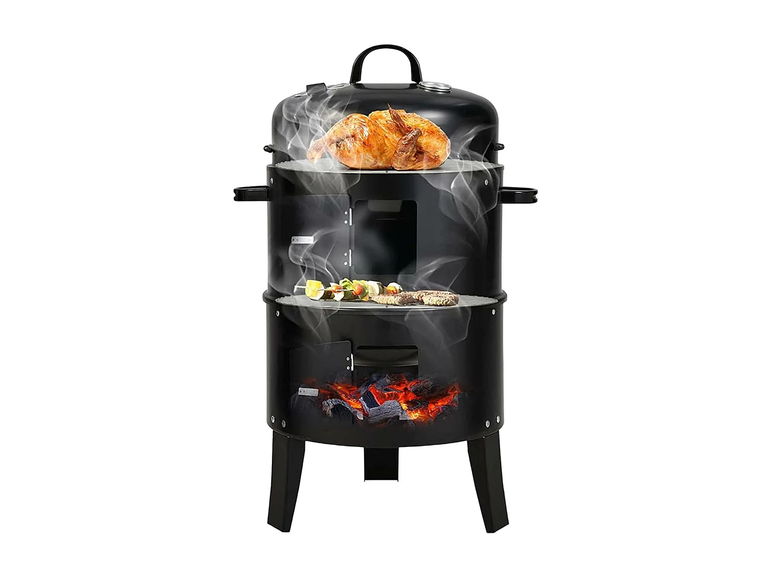 WELL HOME - Fumoir BBQ Ø40x78cm avec 2 grilles et thermomètre