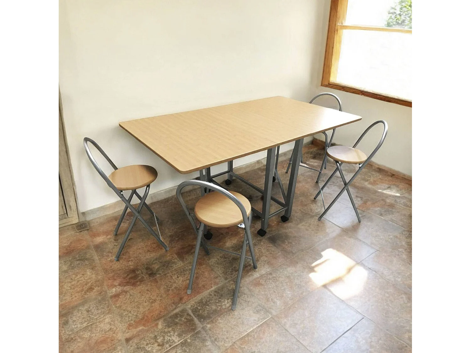 Book - Ensemble table et tabourets en bois naturel foncé 156 x 90 x 76 cm