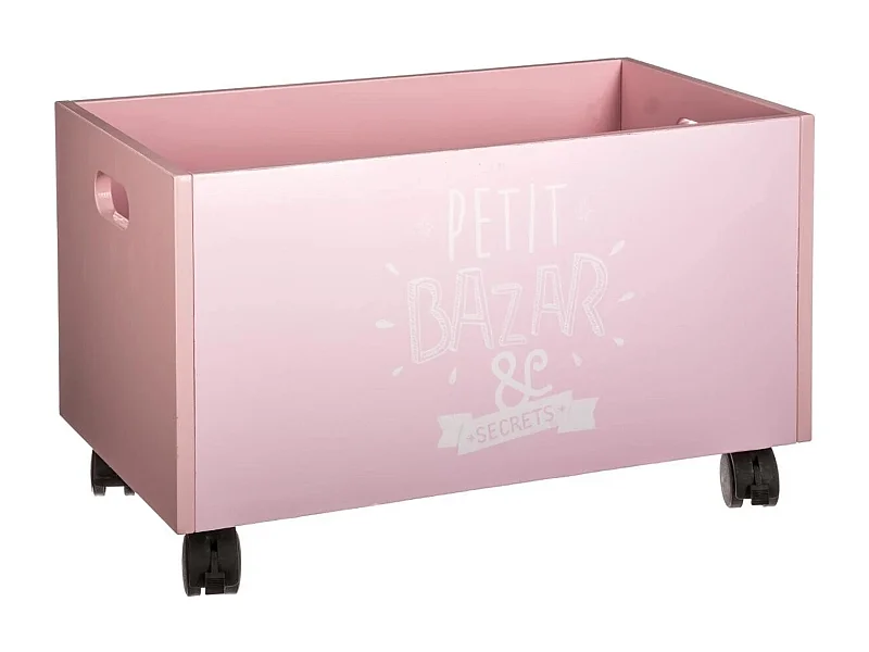 WELL HOME - Malle portagiochi rose avec ruote en MDF 48x28x28,5 cm