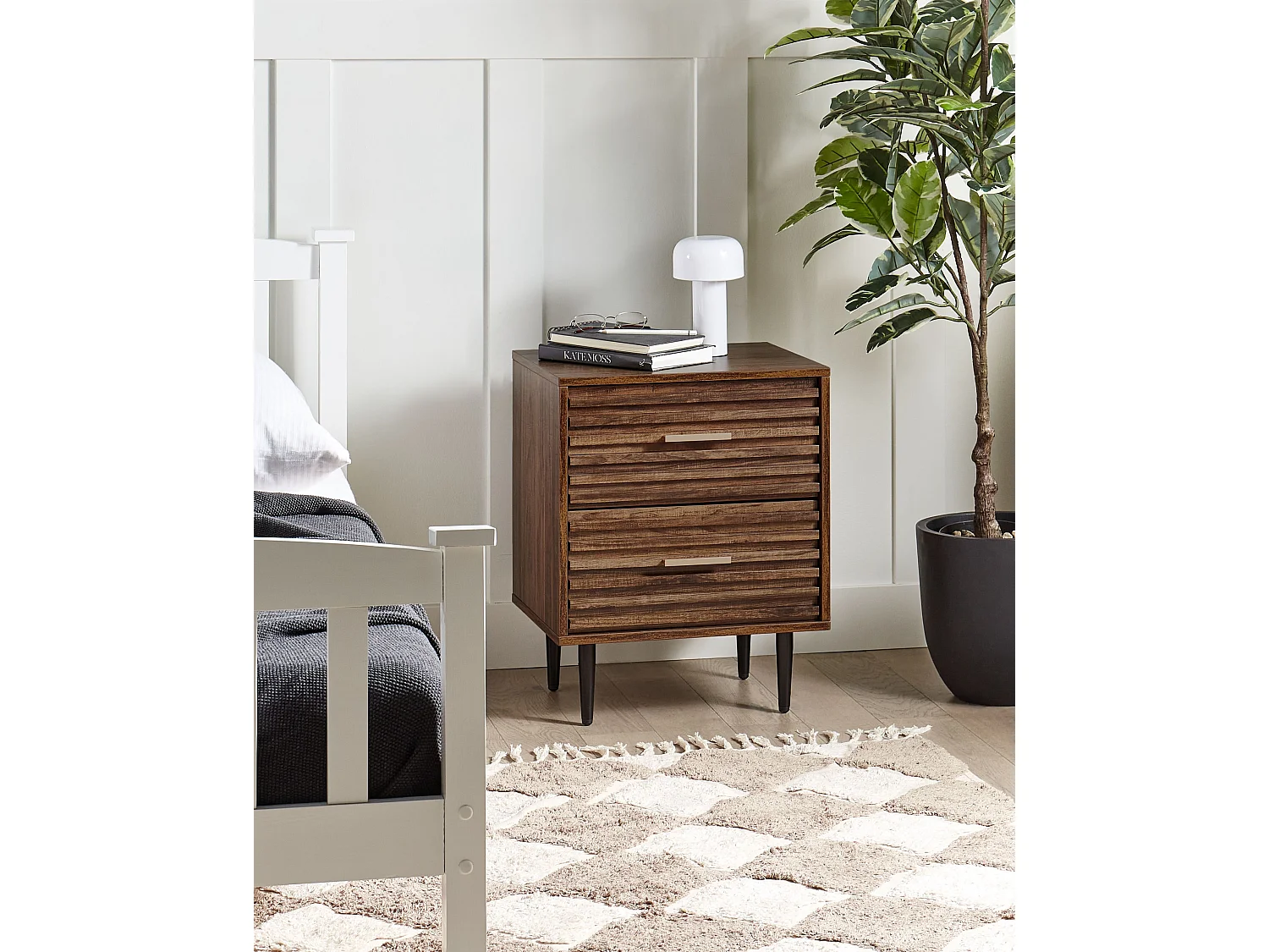 Nachtkastje met 2 lades KEITH Bewerkt hout Donkerbruin