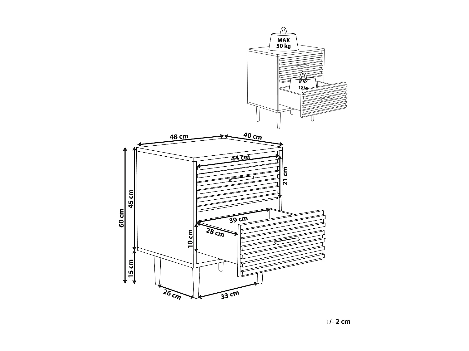 Table de nuit à 2 tiroirs KEITH Marron foncé