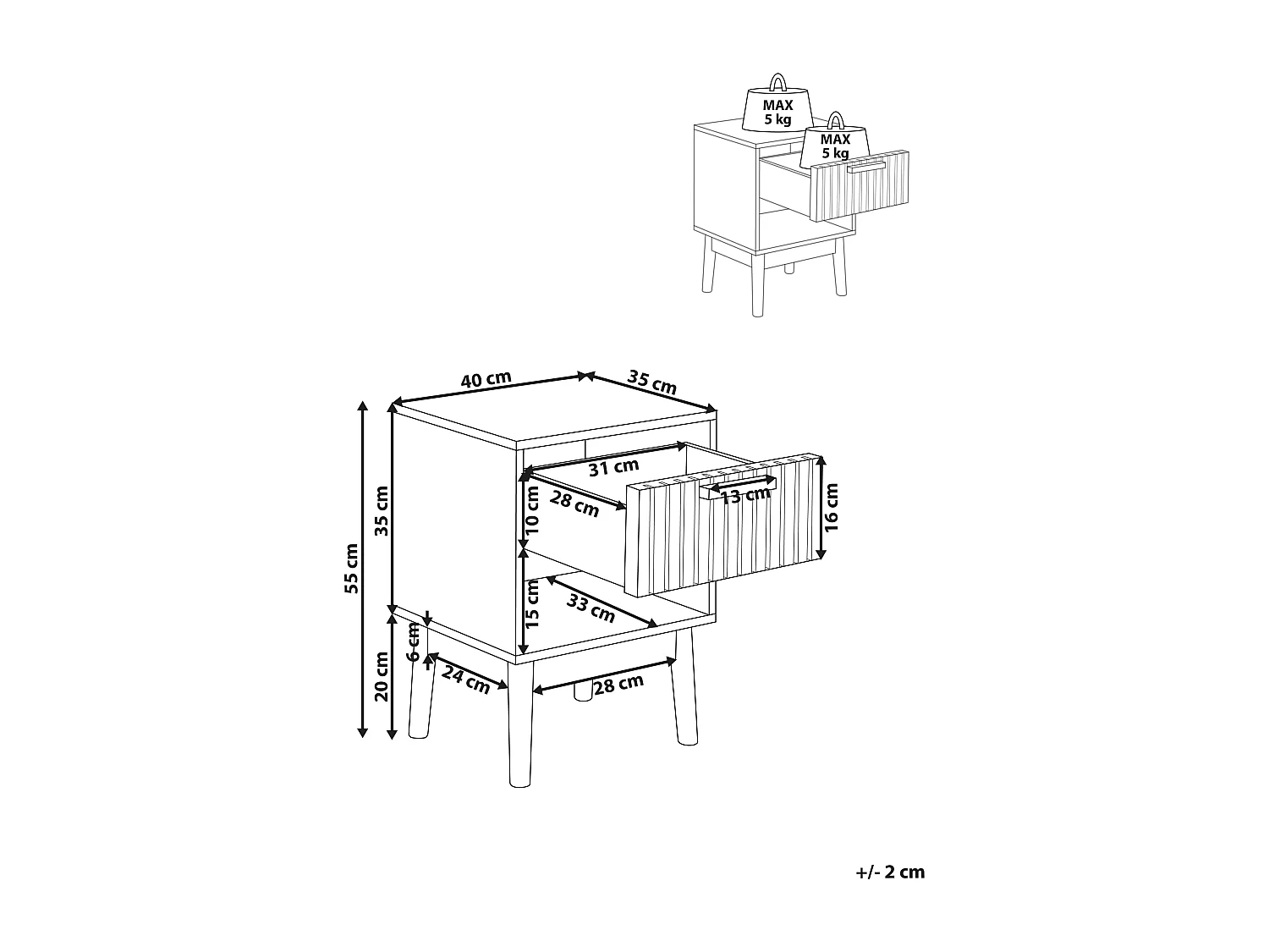 Nachtkastje met 1 lade LYNWOOD Lichtbruin