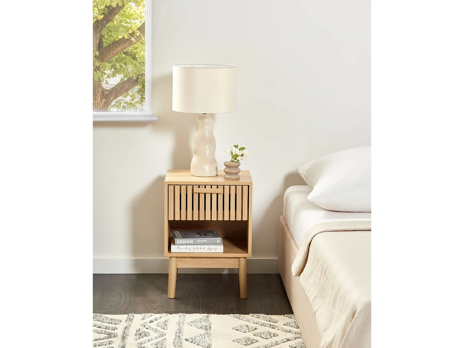 1 Drawer Bedside Table LYNWOOD Light Brown