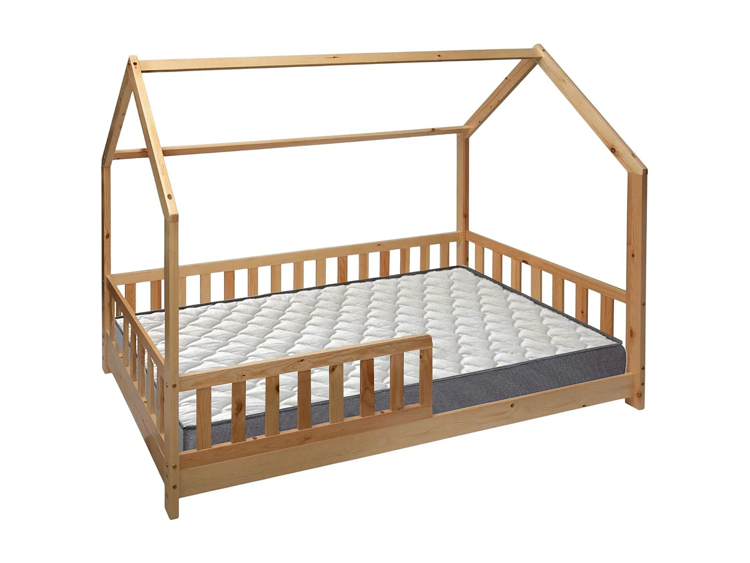 Bosco - Lit enfant et matelas en bois beige 195x98x148cm