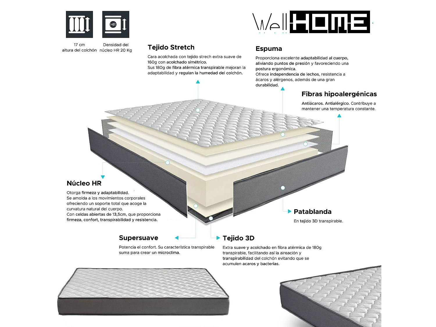 Bosco - Lit enfant et matelas en bois beige 195x98x148cm