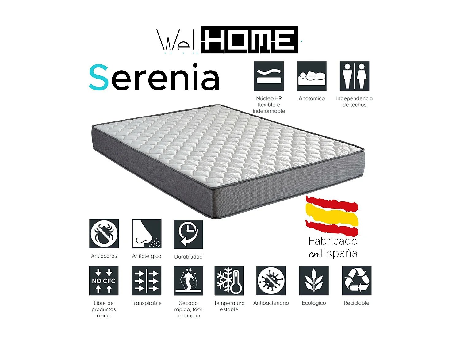 Bosco - Lit enfant et matelas en bois beige 195x98x148cm