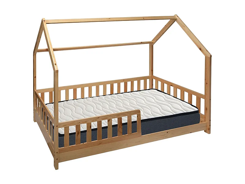 Bosco - Lit enfant et matelas en bois beige 195x98x148cm