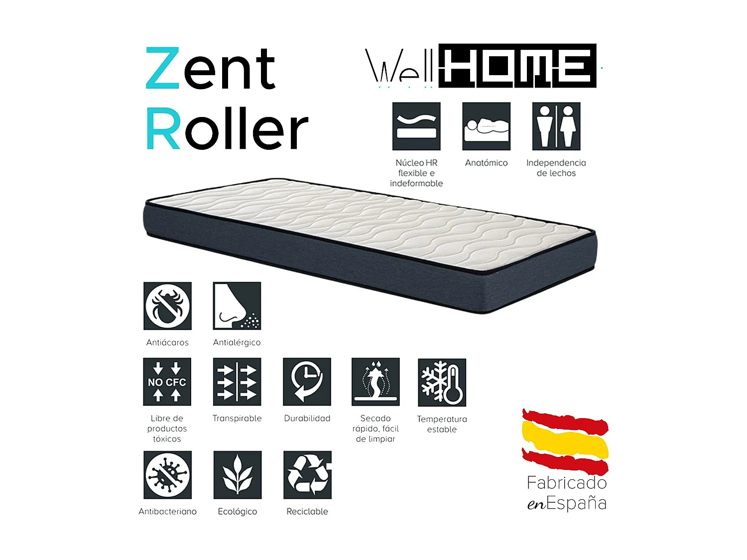 Bosco - Lit enfant et matelas en bois beige 195x98x148cm