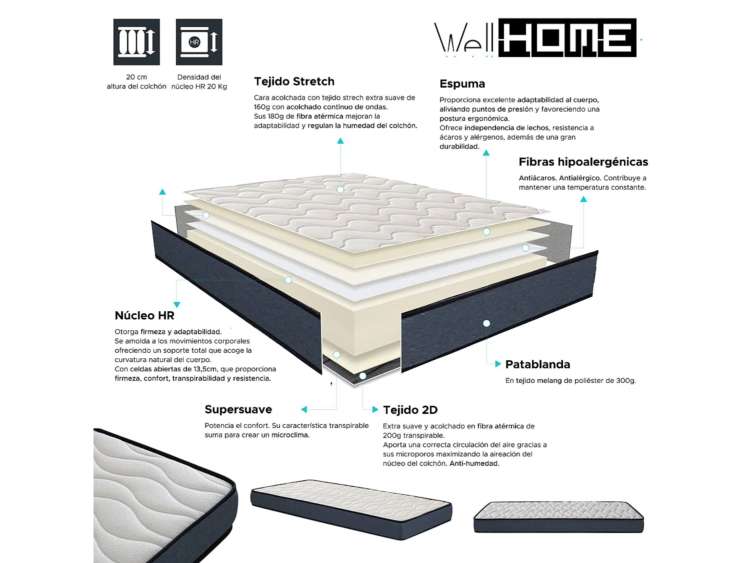 Bosco - Lit enfant et matelas en bois beige 195x98x148cm