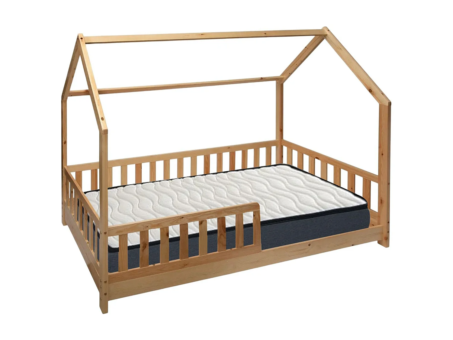 Bosco - Lit enfant et matelas en bois beige 195x98x148cm