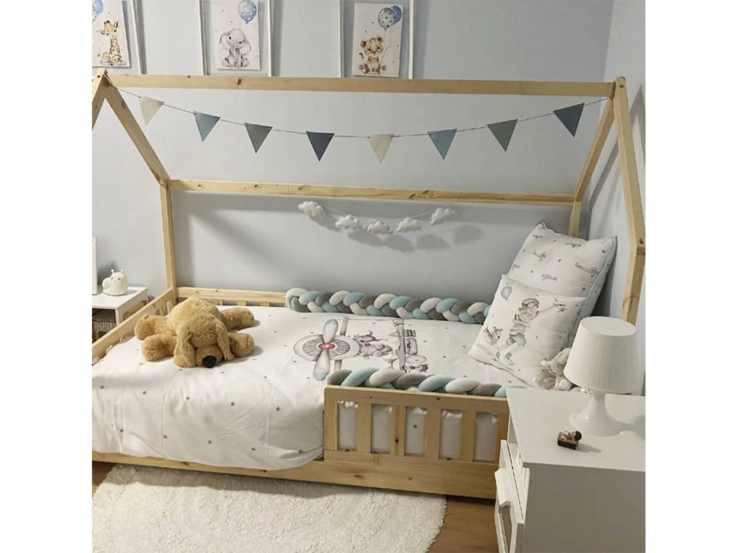 Bosco - Lit enfant et matelas en bois beige 195x98x148cm