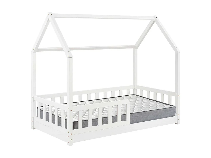 Bosco - Lit enfant et matelas en bois blanc 195x98x148cm