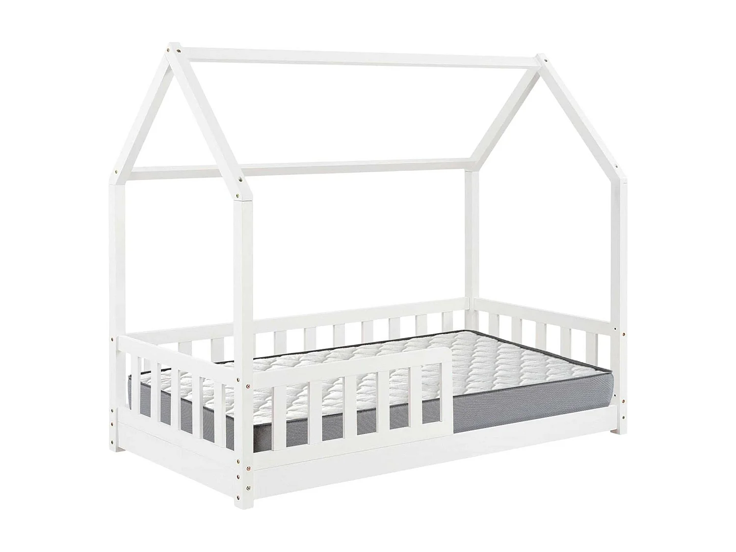 Bosco - Lit enfant et matelas en bois blanc 195x98x148cm