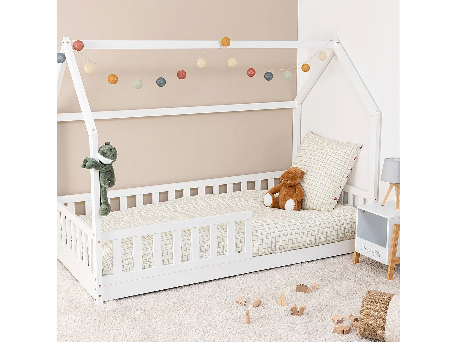 Bosco - Lit enfant et matelas en bois blanc 195x98x148cm