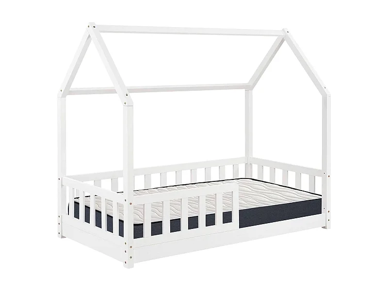 Bosco - Lit enfant et matelas en bois blanc 195x98x148cm