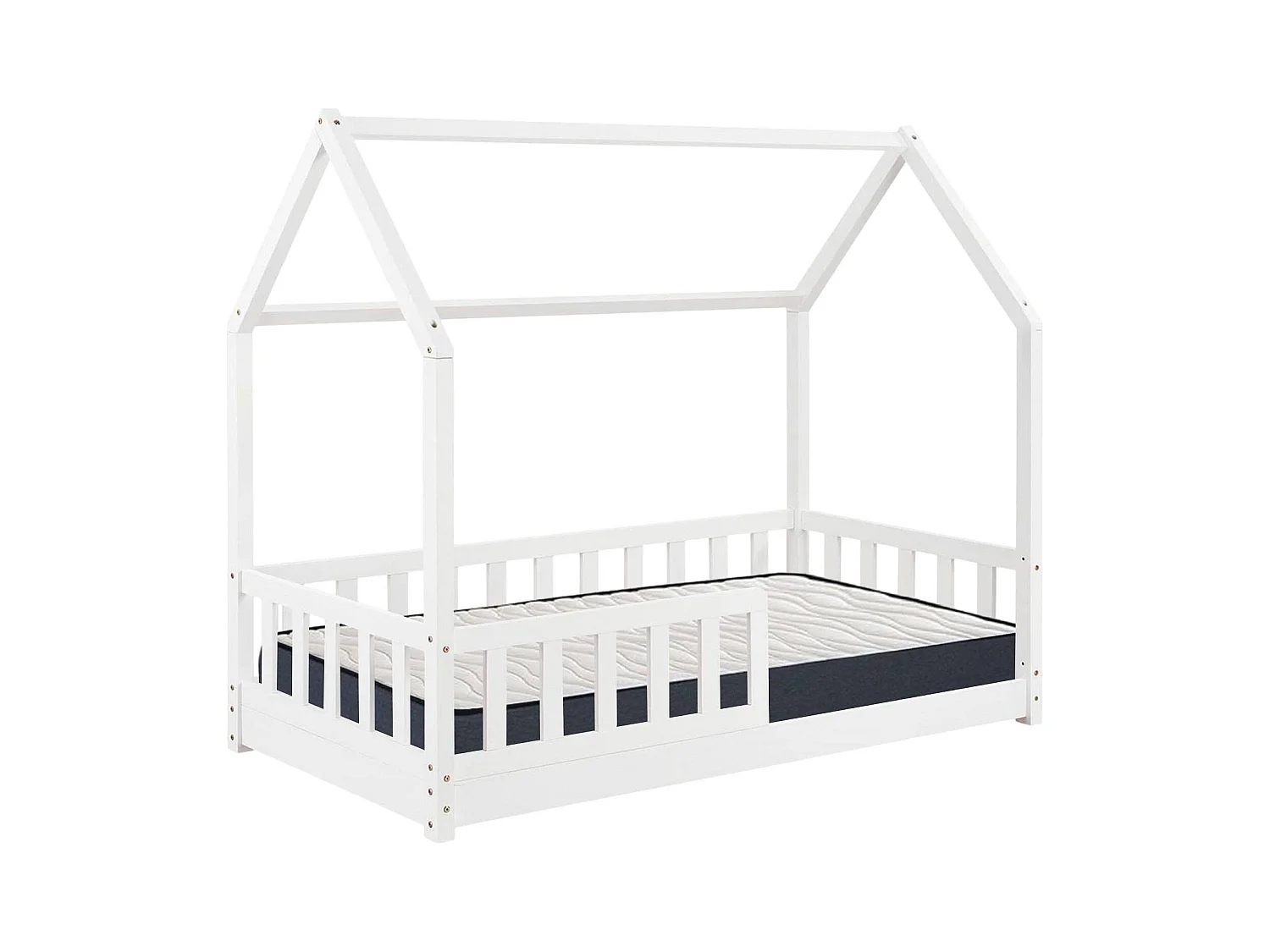 Bosco - Lit enfant et matelas en bois blanc 195x98x148cm