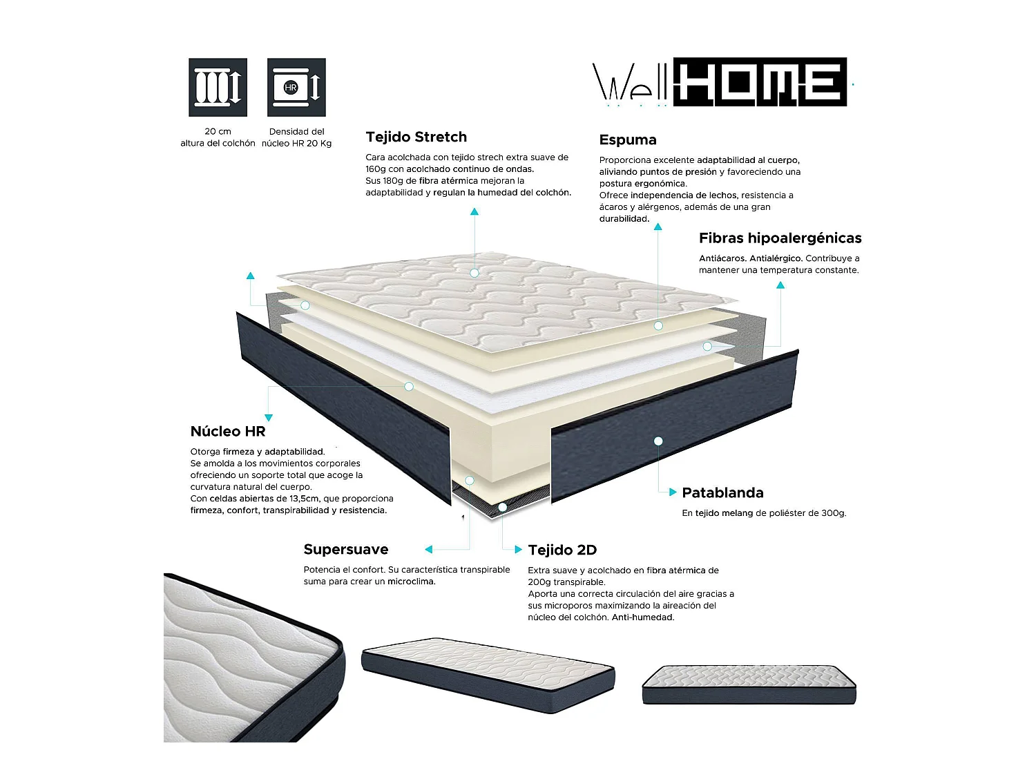 Bosco - Lit enfant et matelas en bois blanc 195x98x148cm