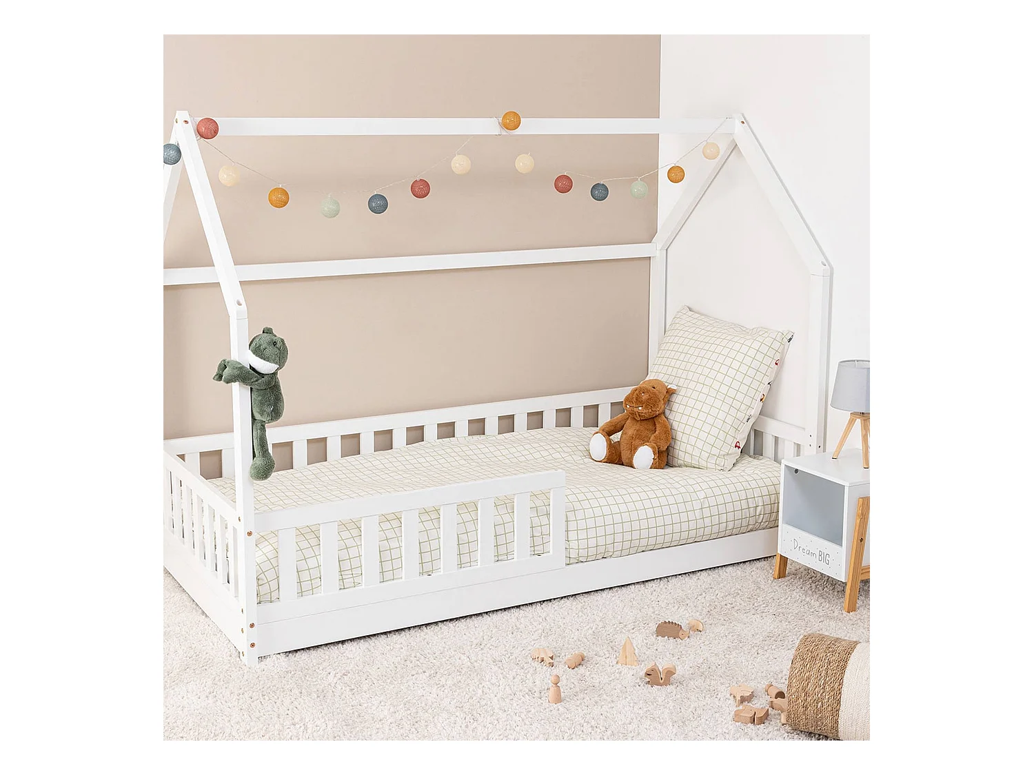 Bosco - Lit enfant et matelas en bois blanc 195x98x148cm