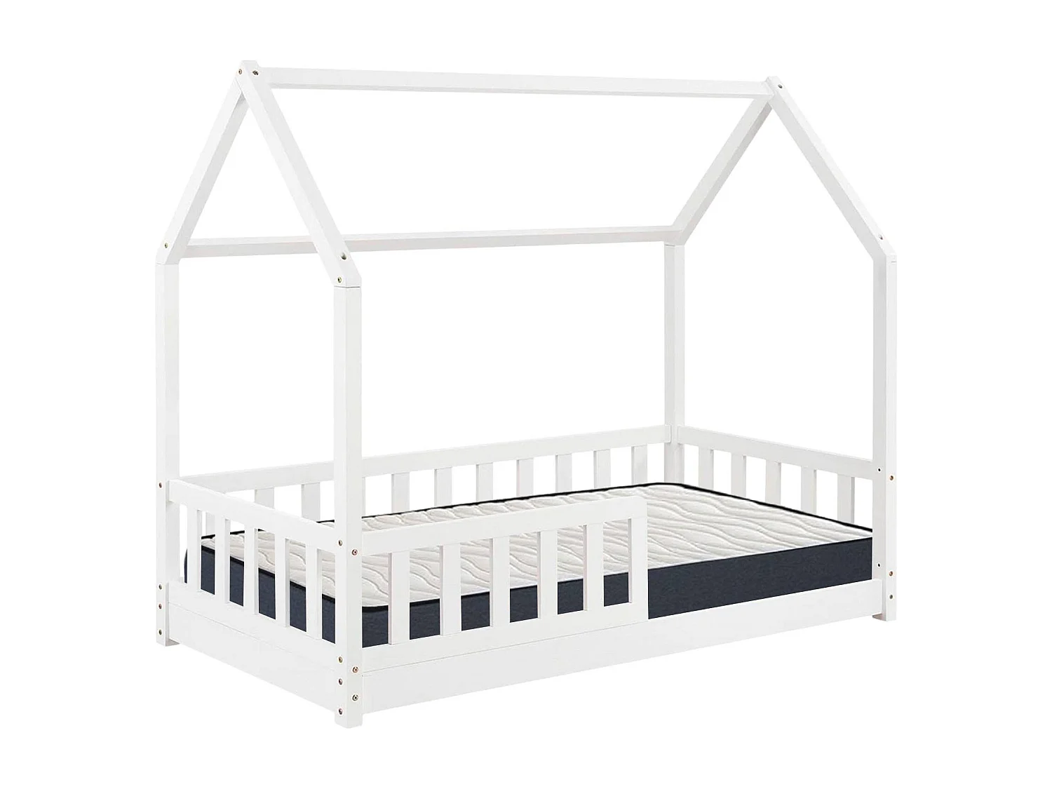 Bosco - Lit enfant et matelas en bois blanc 195x98x148cm